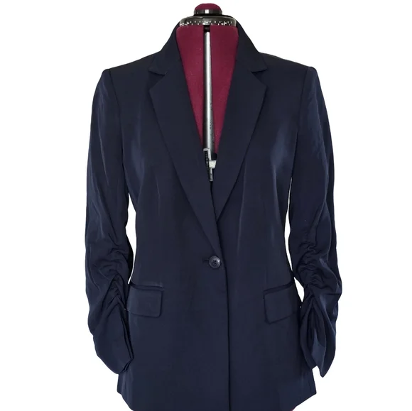 NWT Calvin Klein Women's Navy Rouched Sleeve Blazer Size 8 + Free Blouse - Picture 9 of 12